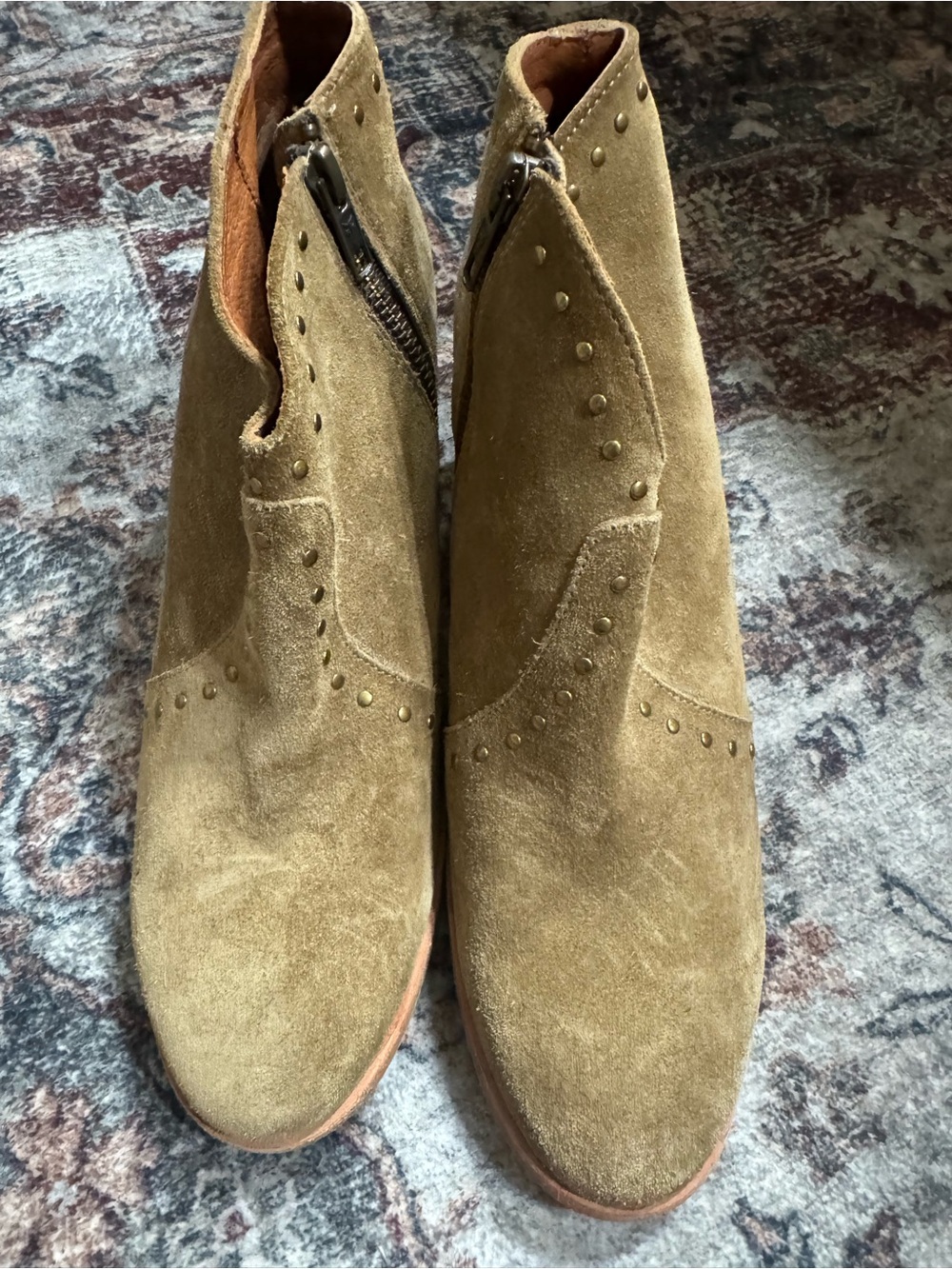 Frye Woman’s Nora Suede Zip Ankle Boots in Olive Brown